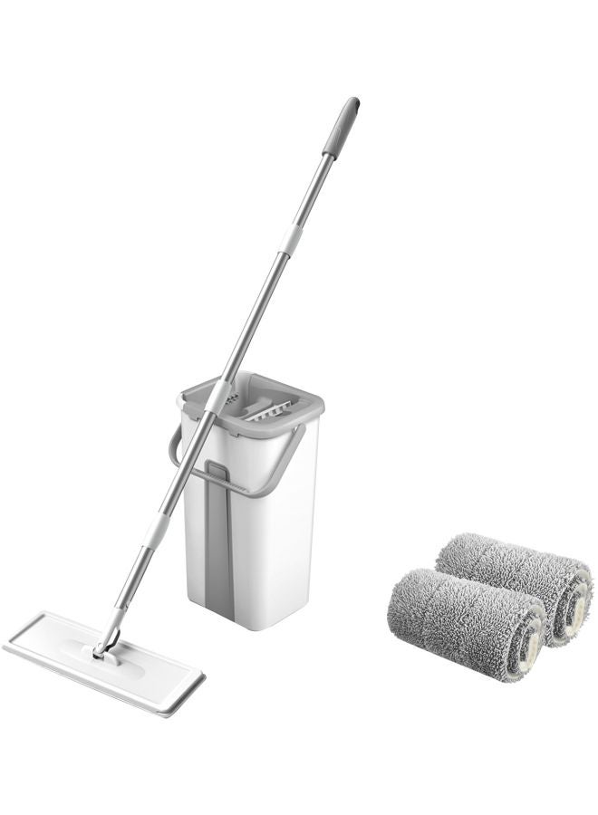 Generic - 4-Piece Microfiber Mop With Bucket And Refill Pad Roll White/Grey/Silver - Image 1