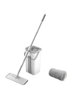 3-Piece Microfiber Mop With Bucket And Refill Pad Roll White/Grey/Silver