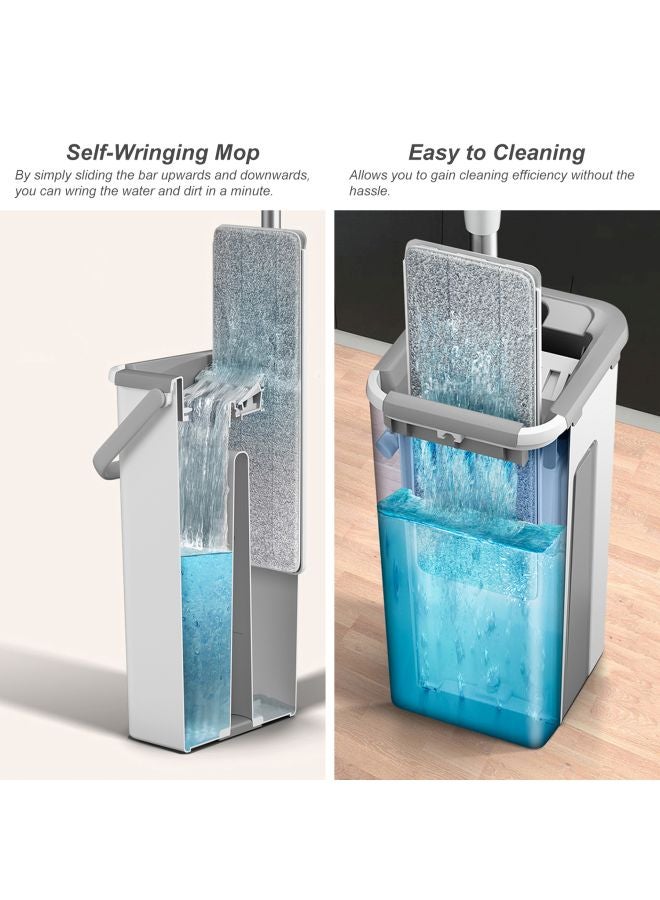 Generic - 3-Piece Microfiber Mop With Bucket And Refill Pad Roll White/Grey/Silver - Image 1