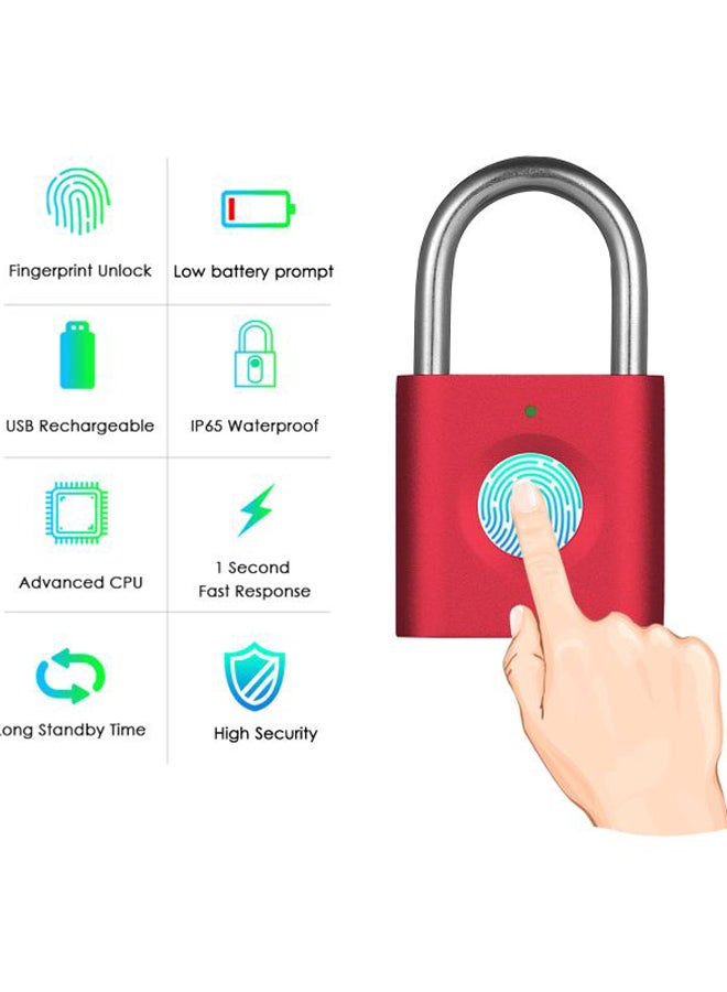 Generic - Waterproof Smart Fingerprint Padlock Red 5.04x2.9x1.3cm - Image 1