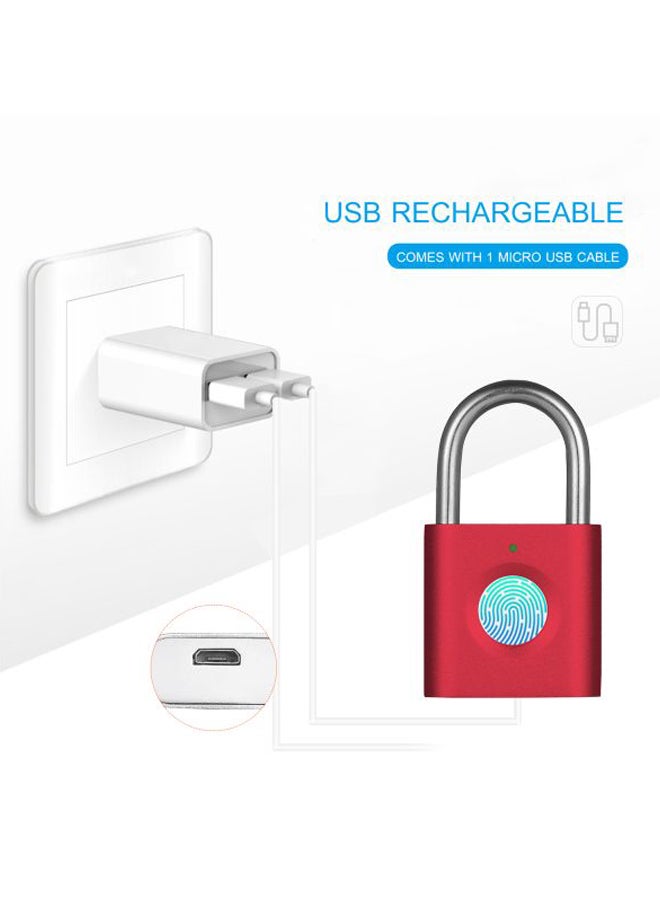 Generic - Waterproof Smart Fingerprint Padlock Red 5.04x2.9x1.3cm - Image 1