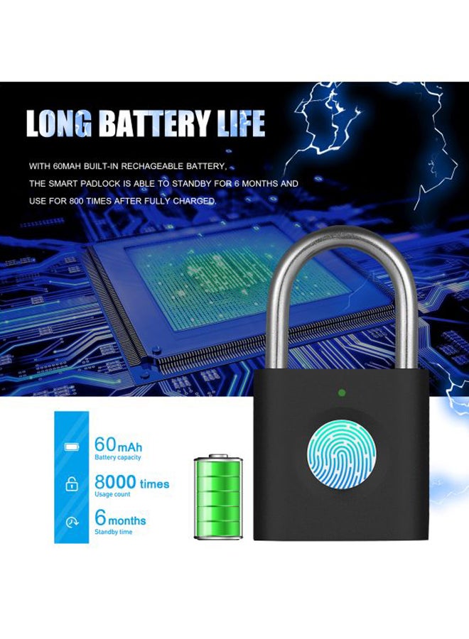 Waterproof Smart Fingerprint Padlock Black 5.04x2.9x1.3cm - Image 2