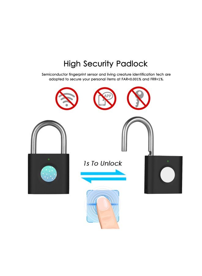 Waterproof Smart Fingerprint Padlock Black 5.04x2.9x1.3cm - Image 3