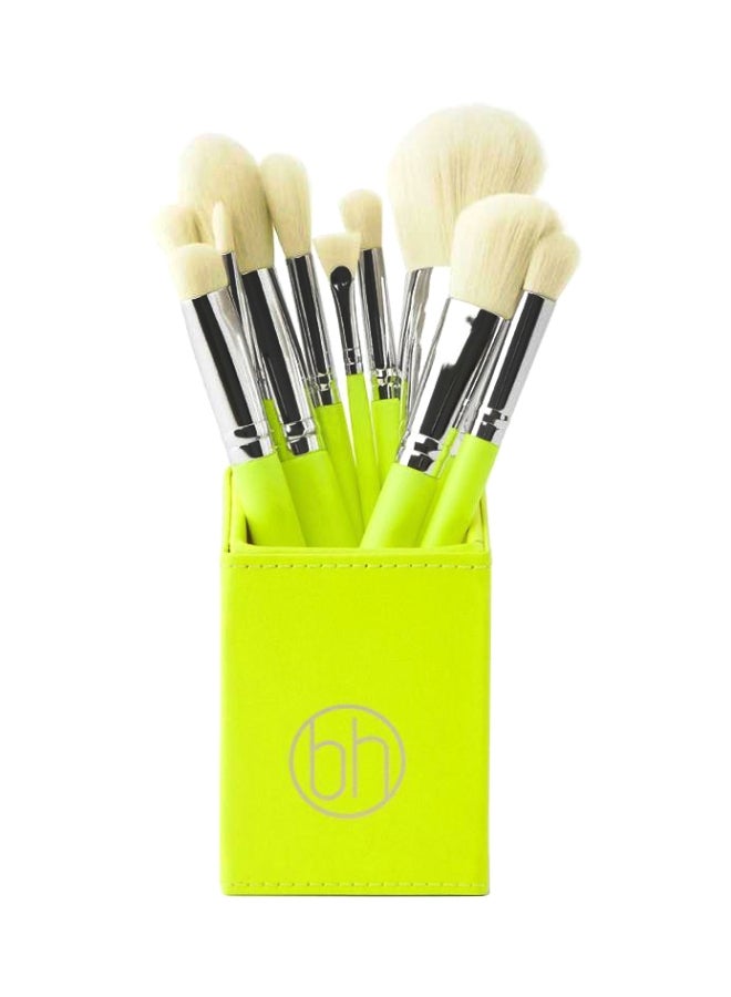 بي إتش كوزماتيكس طقم فرش مكياج مكون من 11 قطعة مع حامل أخضر/ فضي/ أبيض - Image 1