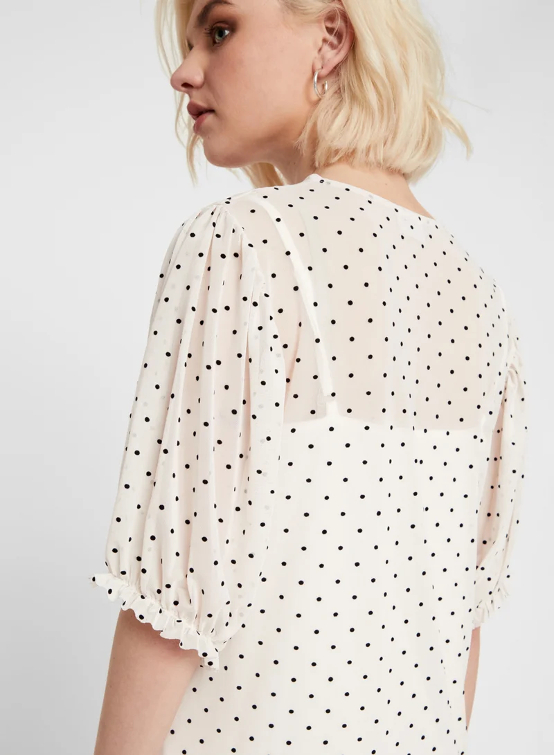 NOISY MAY June Polka Dot Frill Dress Bright White