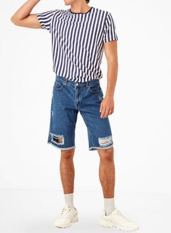 trendyol Destroyed Denim Shorts Indigo  - Image 3