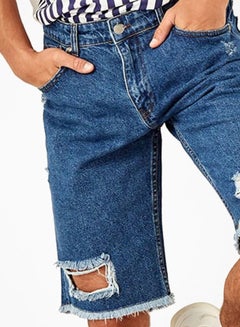 trendyol Destroyed Denim Shorts Indigo  - Image 4