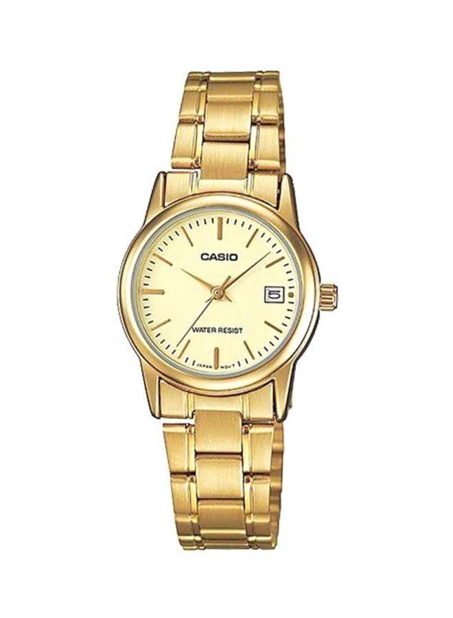 كاسيو ساعة يد بعقارب ومقاومة للماء طراز LTP-V002G-9A - قياس 38 مم - لون ذهبي للنساء - Image 1