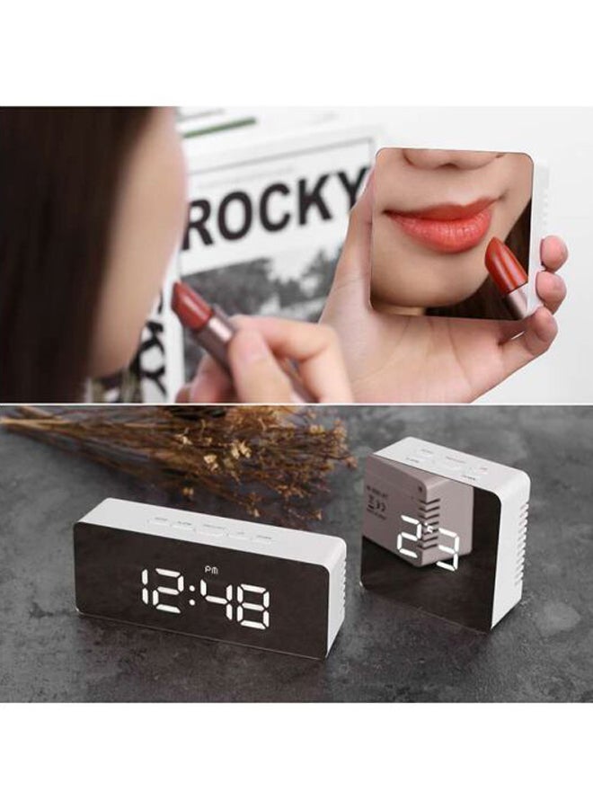 ANSELF - LED Digital Desktop Mirror Alarm Clock Black/White - Image 1