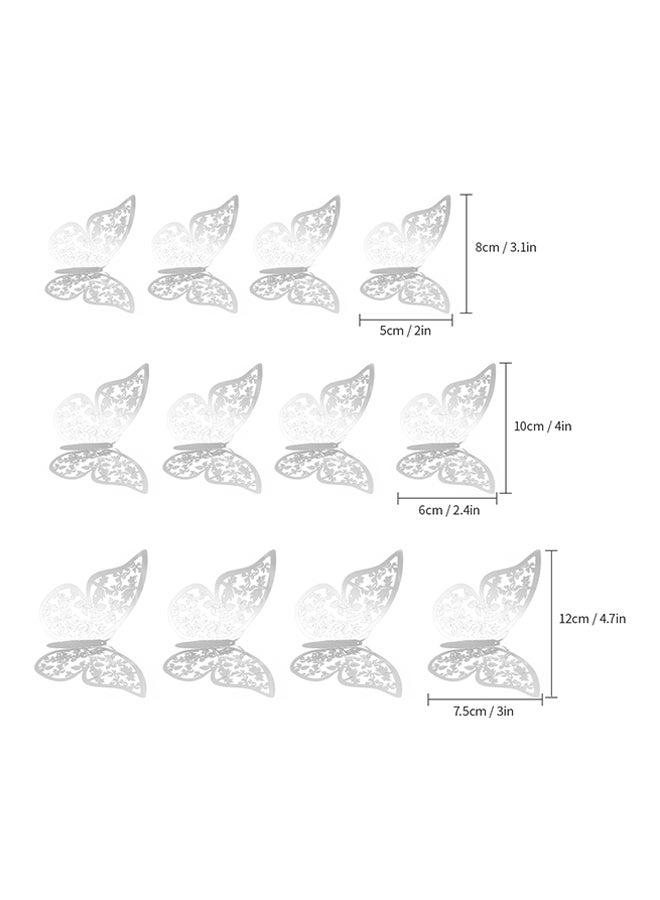 ANSELF 12-Piece Hollow-Out 3D Butterfly Wall Decal With Glue Silver  - Image 4