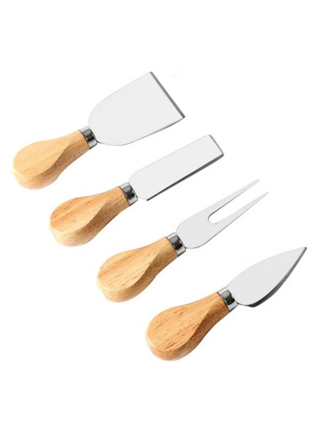 Generic - 4-Piece Cheese Tool Set With Wooden Handle Silver/Brown - Image 1
