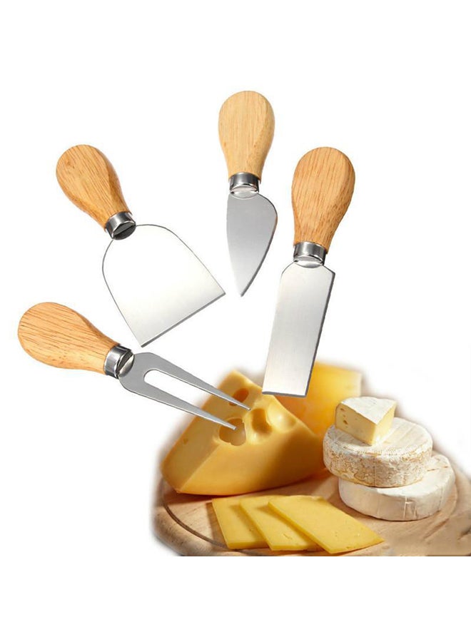 Generic - 4-Piece Cheese Tool Set With Wooden Handle Silver/Brown - Image 1