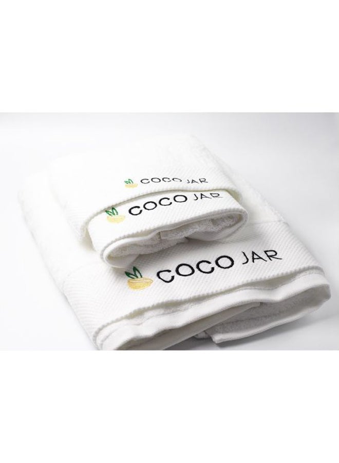 Coco Jar 3-Piece Egyptian Cotton Towel Set White Hand Towel (32x32), Face Towel (45x80), Body Towel (70x140)cm 
