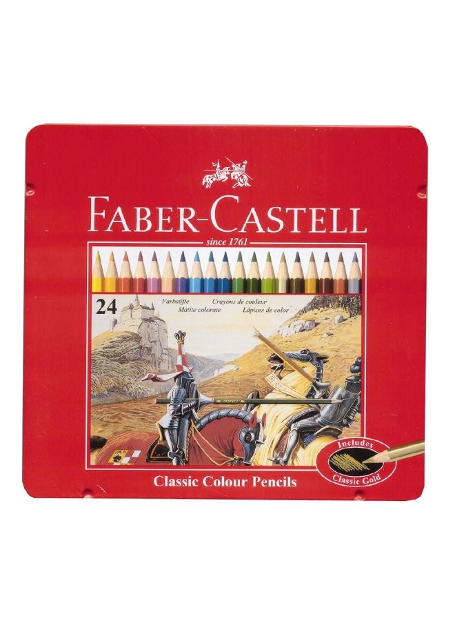 مجموعة أقلام ملونة مكونة من 24 قطعة مع علبة معدنية متعدد الألوان