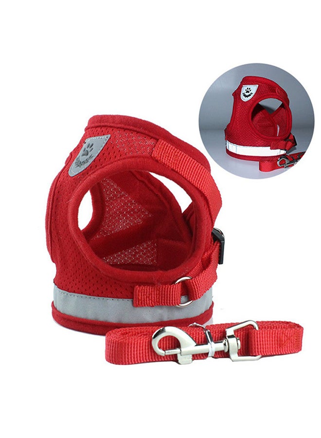 رسن للحيوانات الأليفة مع حزام للصدر وحبل سحب أحمر 55x1.5x12سم