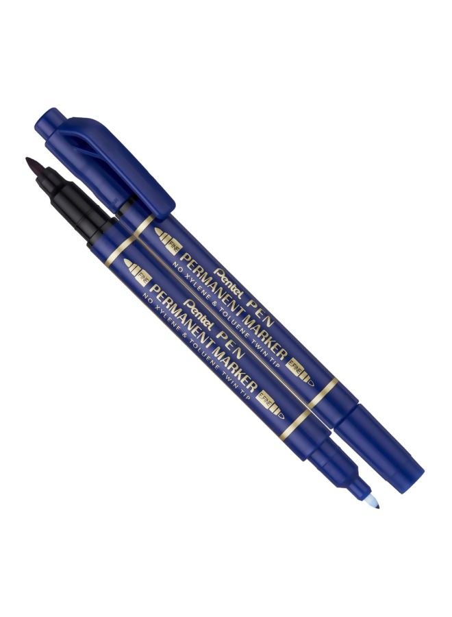 طقم أقلام ماركر دائم مزدوج مكون من 12 قطعة أزرق