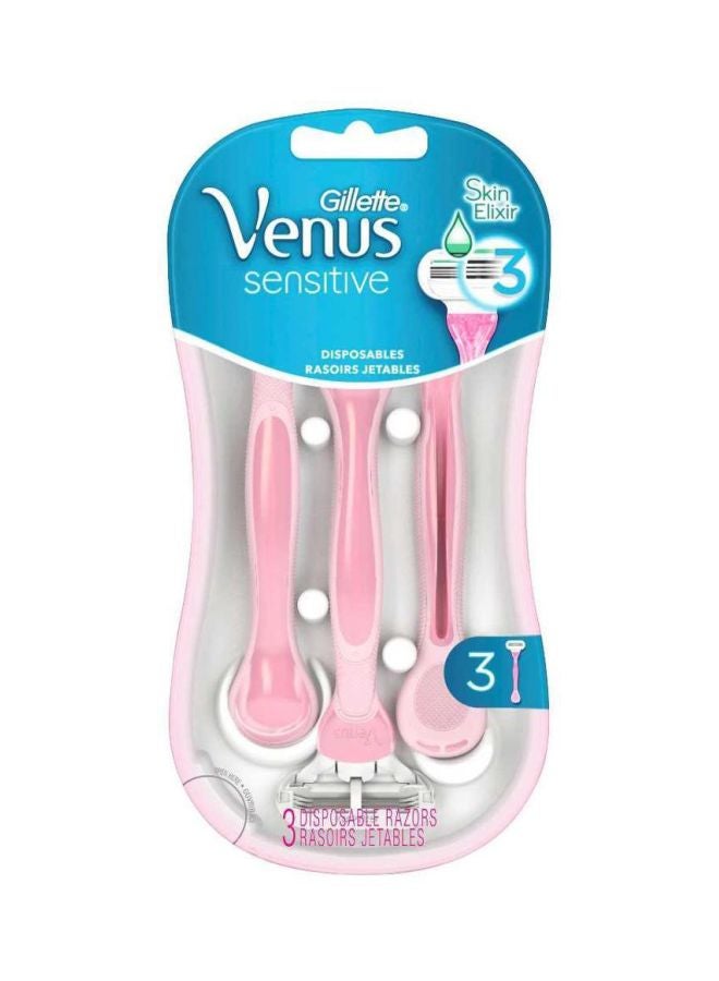Gillette 3-Piece Venus Skin Elixir Sensitive Disposable Razor Set Pink ...
