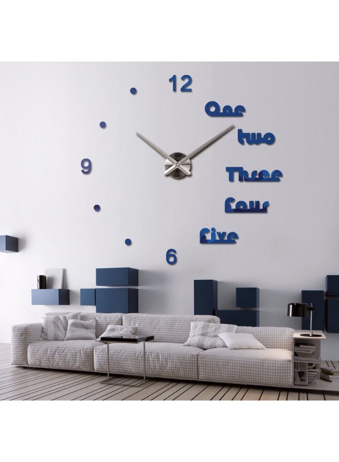 DIY 3D Mirror Surface Sticker Wall Clock Blue/Silver 32 x 32cm