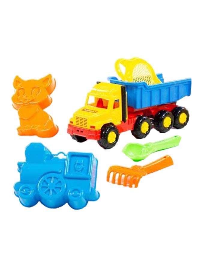 بوليسي طقم شاحنة قلابة وأدوات للعب في الرمل من ضمن ألعاب الشاطئ مكون من 8 قطع - Image 2
