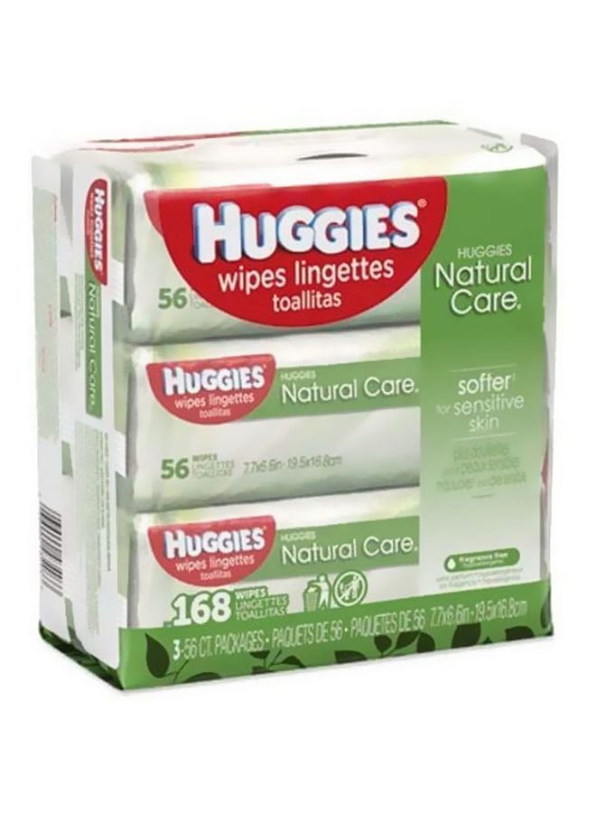 Huggies Natural Care Baby Wipes 3 Packs x 56 Wipes, 168 Count  - Image 1