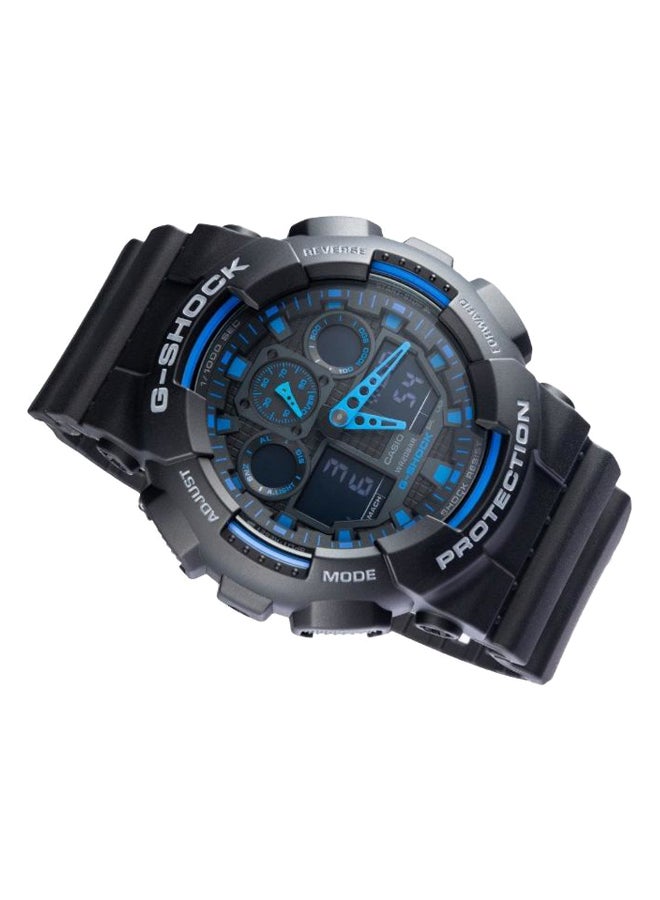 G-SHOCK men Round Shape Rubber Strap Analog & Digital Wrist Watch 51 mm - Black - GA100-1A2 - Image 2