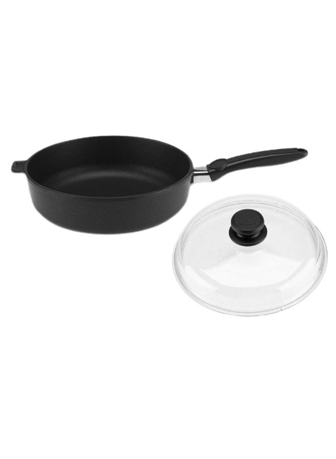 SKK - Circular Saute Pan With Lid Black/Clear 26 x 7.5cm - Image 1