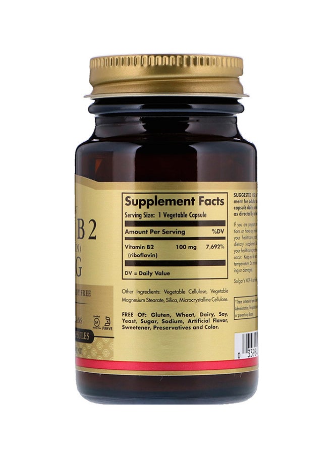 Solgar Vitamin B2 (Riboflavin) Dietary Supplement 100 mg - 100 Vegetable Capsules - Image 2