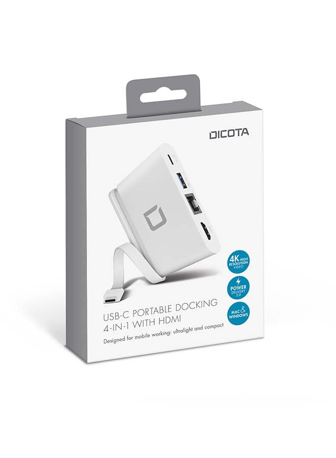 DICOTA 4-In-1 Portable Docking With HDMI USB Type-C White - Image 3
