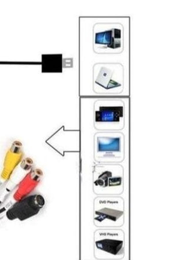 محول صوت وفيديو مع كابل USB أسود/ أصفر/ أحمر