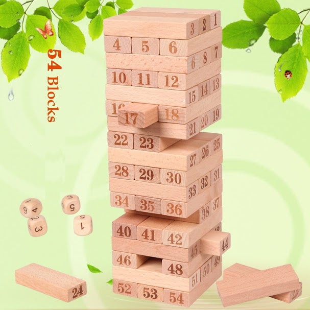 Generic AM-8028 54-Pieces Numeric Wooden Building Jenga Blocks Domino Educational Toy 54 3+ Years  - Image 2