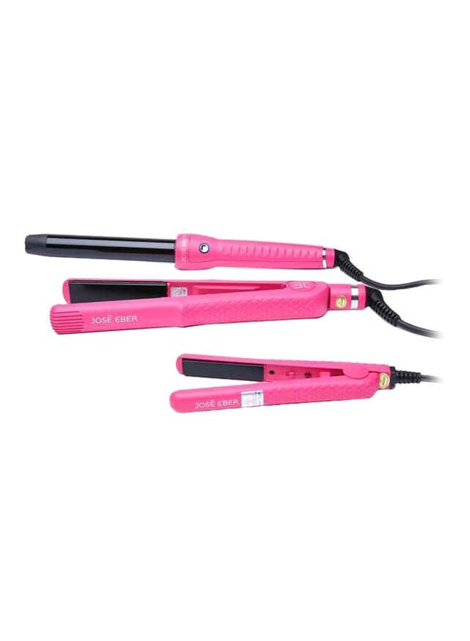 JOSE EBER 3-In-1 Hair Styling Tool Set Pink/Black - Image 1