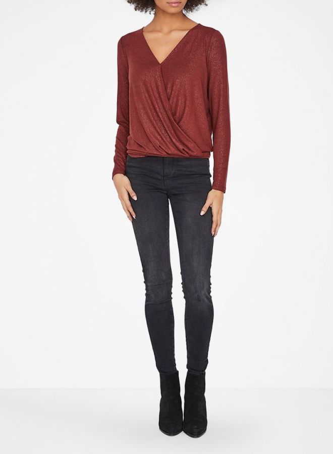 VERO MODA - Shimmery Knit Long Sleeve Top Brown - Image 1