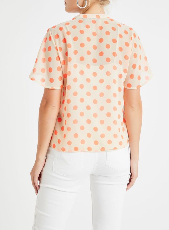 VERO MODA - Large Spot Printed Blouse Cream/Orange - Image 1