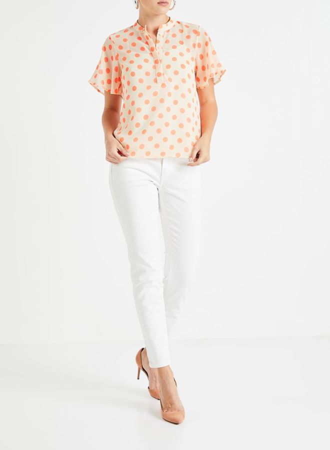 VERO MODA - Large Spot Printed Blouse Cream/Orange - Image 1