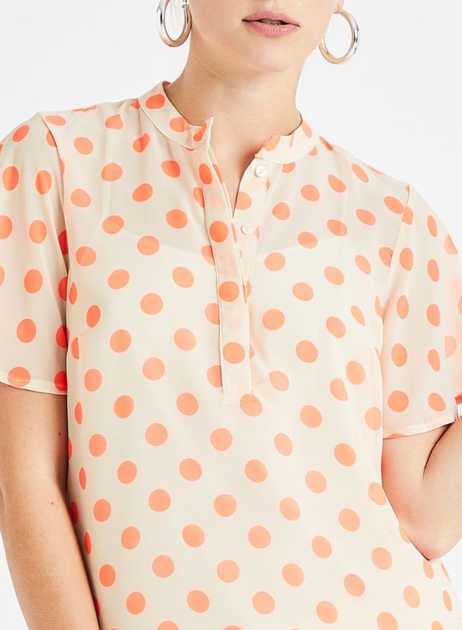 VERO MODA - Large Spot Printed Blouse Cream/Orange - Image 1
