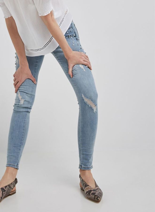 BRAVE SOUL - Jewel Embellished Jeans Light Blue - Image 1