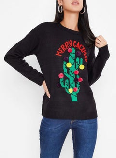 BRAVE SOUL Pom Pom Sweater Black Multi  - Image 3