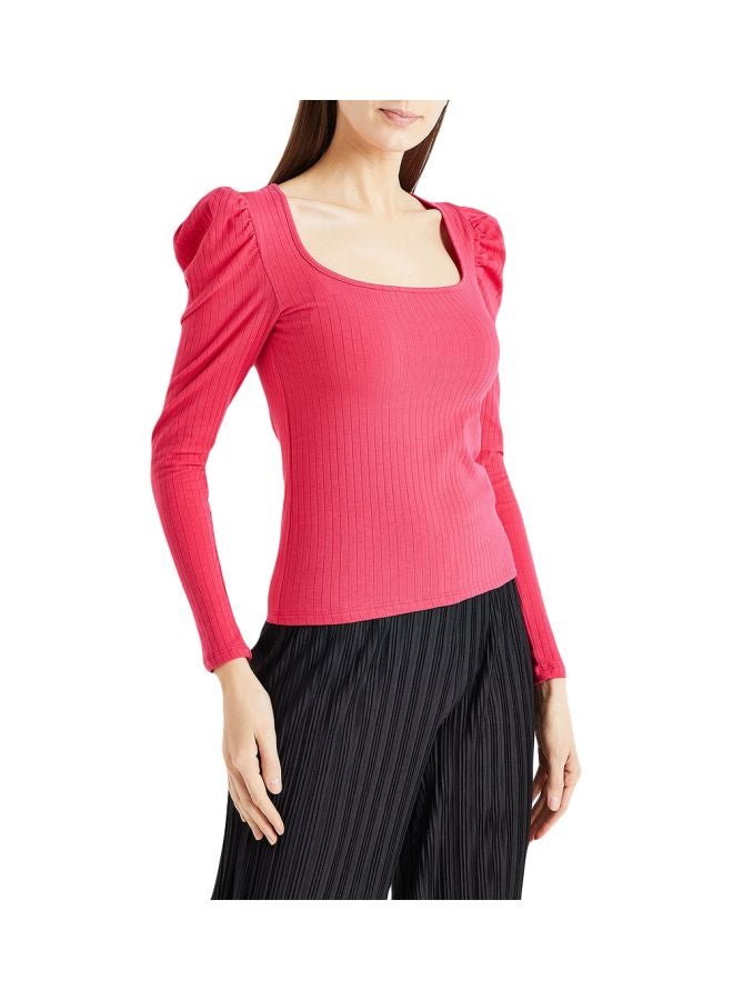 VERO MODA - Square Neck Ribbed Top Pink - Image 1