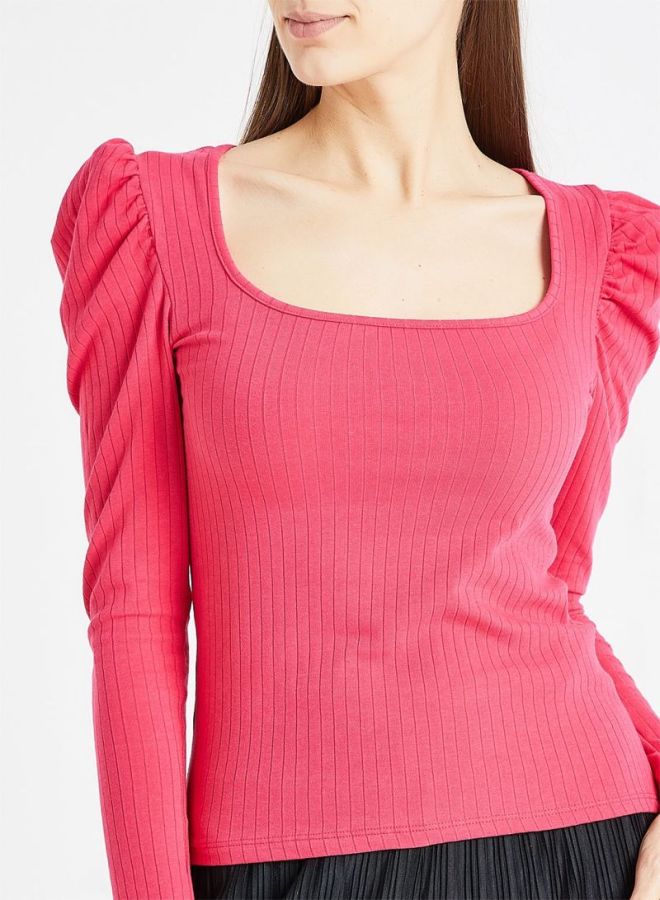 VERO MODA - Square Neck Ribbed Top Pink - Image 1