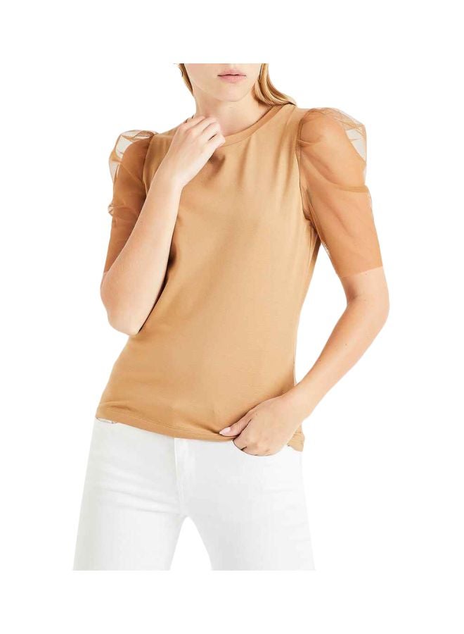 VERO MODA - Sheer Puff Sleeve Top Brown - Image 1