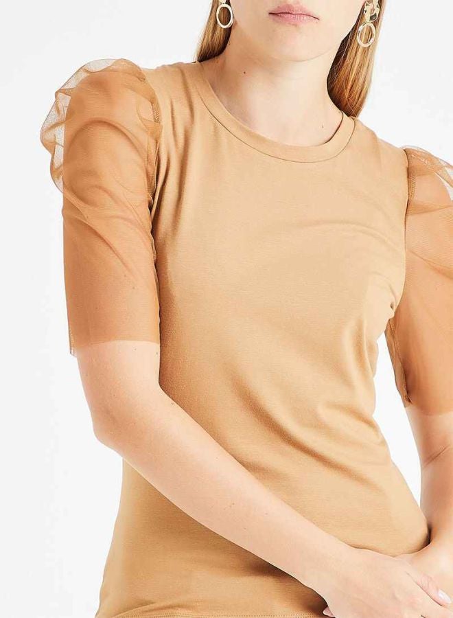 VERO MODA - Sheer Puff Sleeve Top Brown - Image 1