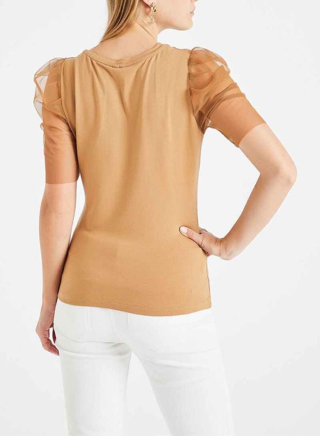 VERO MODA - Sheer Puff Sleeve Top Brown - Image 1