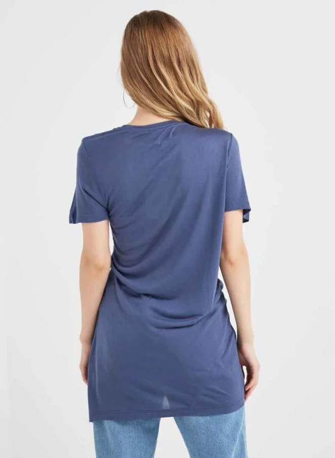 BRAVE SOUL Drawstring Detail Long Ruched T-shirt Indigo