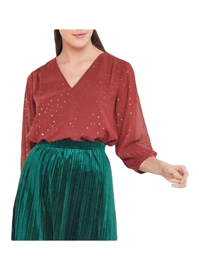 VERO MODA - Metallic Polka Dot Blouse Brown - Image 1