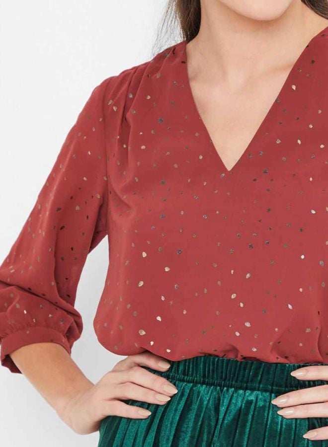 VERO MODA - Metallic Polka Dot Blouse Brown - Image 1