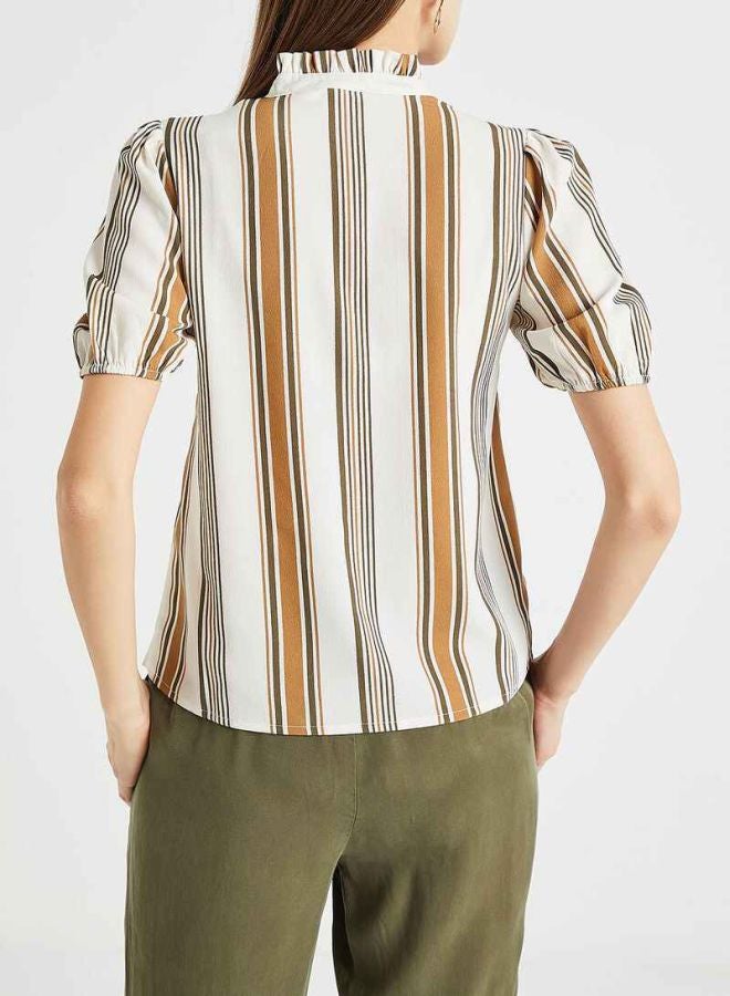 VERO MODA - Vertical Striped Top White/Brown - Image 1