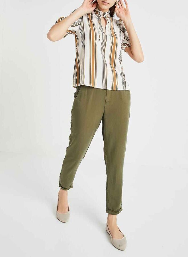 VERO MODA - Vertical Striped Top White/Brown - Image 1