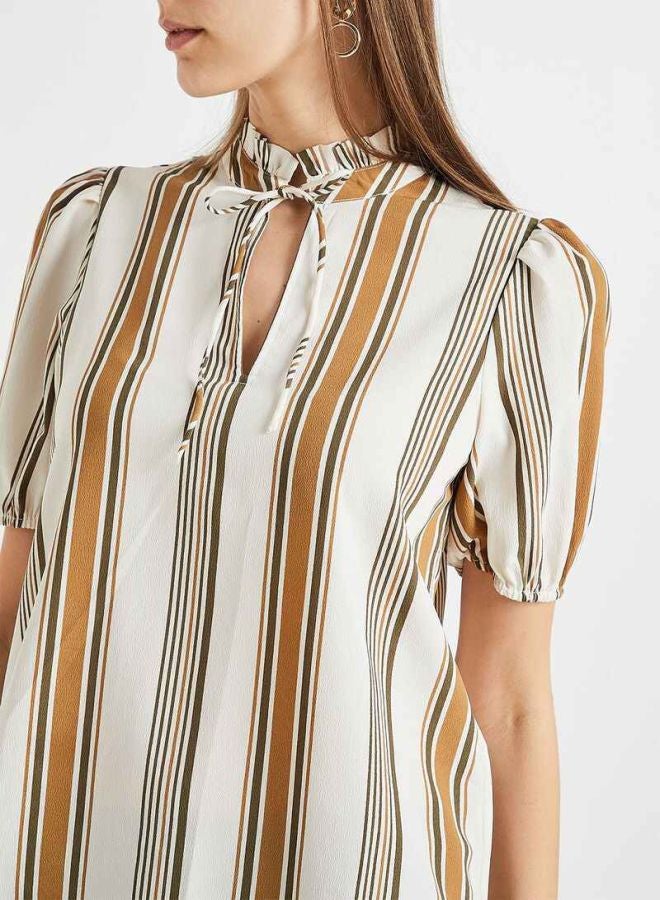 VERO MODA - Vertical Striped Top White/Brown - Image 1