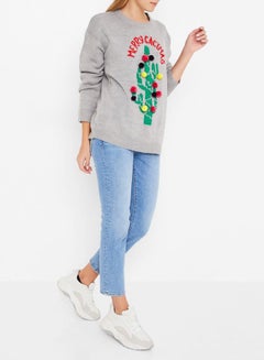BRAVE SOUL Pom Pom Sweater Grey Multi  - Image 3