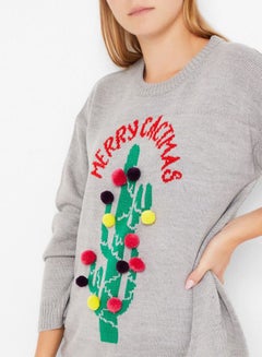 BRAVE SOUL Pom Pom Sweater Grey Multi  - Image 4